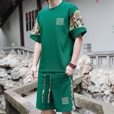 夏季拼接男士休闲运动套装男宽松刺绣T恤一套潮A266-TZ8807-P47，男装T恤，电商A266