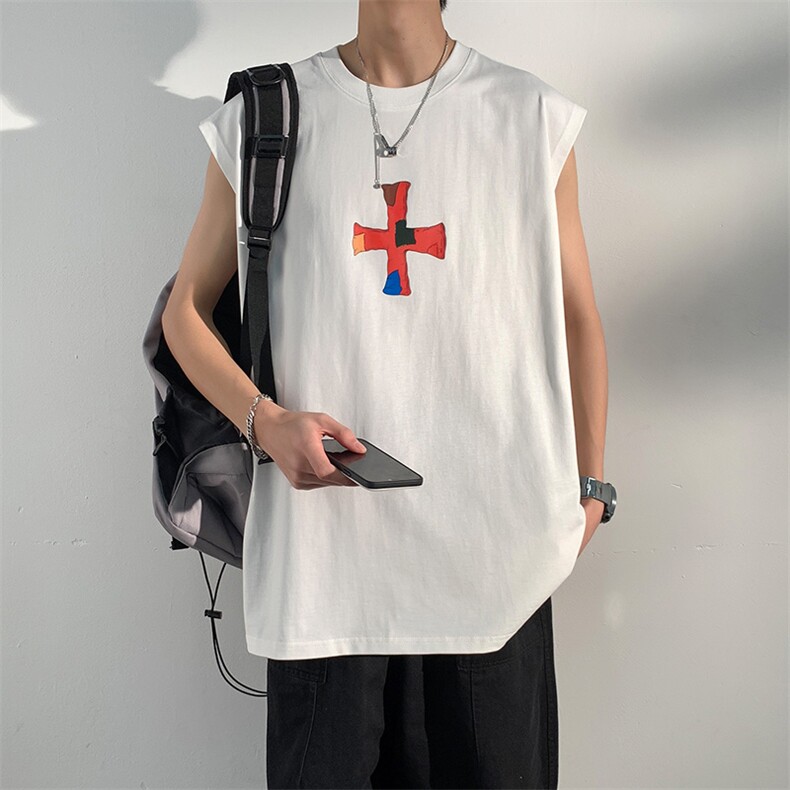 夏季港风t恤男宽松大码纯棉运动背心坎肩潮牌无袖BX011P27,男装背心/马甲,星座1204-3