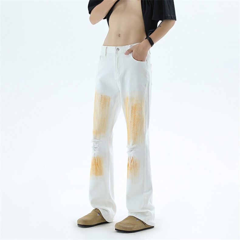 B221美式ins高街暗黑破洞喷墨弹力微喇牛仔裤LK24201-P55控78,男装牛仔裤,电商B221