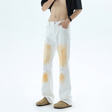 B221美式ins高街暗黑破洞喷墨弹力微喇牛仔裤LK24201-P55控78，男装牛仔裤，电商B221