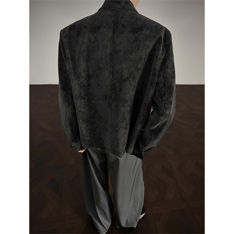 JK9922-P75控128秋季老钱风短款宽松夹克外套男潮牌扎染垫肩皮衣,男装夹克,电商A058-1（原电商C417）