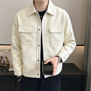 店主风秋季新款翻领皮衣外套简约休闲拼接夹克男PY162-P125图片