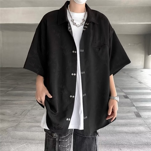 新风双扣短袖衬衫男女夏季唐装设计感小众百搭半袖衬衣男C454图片