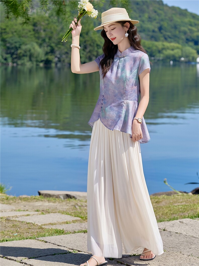 新中式时尚套装女2026夏气质上衣休闲裤两件套,女装套装/套裙,众宇琦
