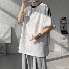 美式复古麂皮绒正肩t恤男夏潮牌7七分袖宽松高克重磅情侣boxy短袖，男装T恤，电商A058-1（原电商C417）