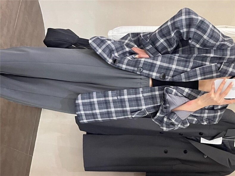 3158#格子西装，女装西装，mm+ 里墨恩