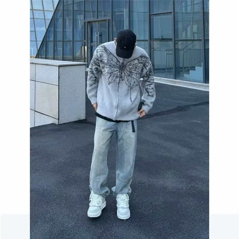 美式复古蝴蝶提花高领毛衣男士慵懒风情侣外套潮牌MY239-P57,男装针织衫/毛衣,星座208-5