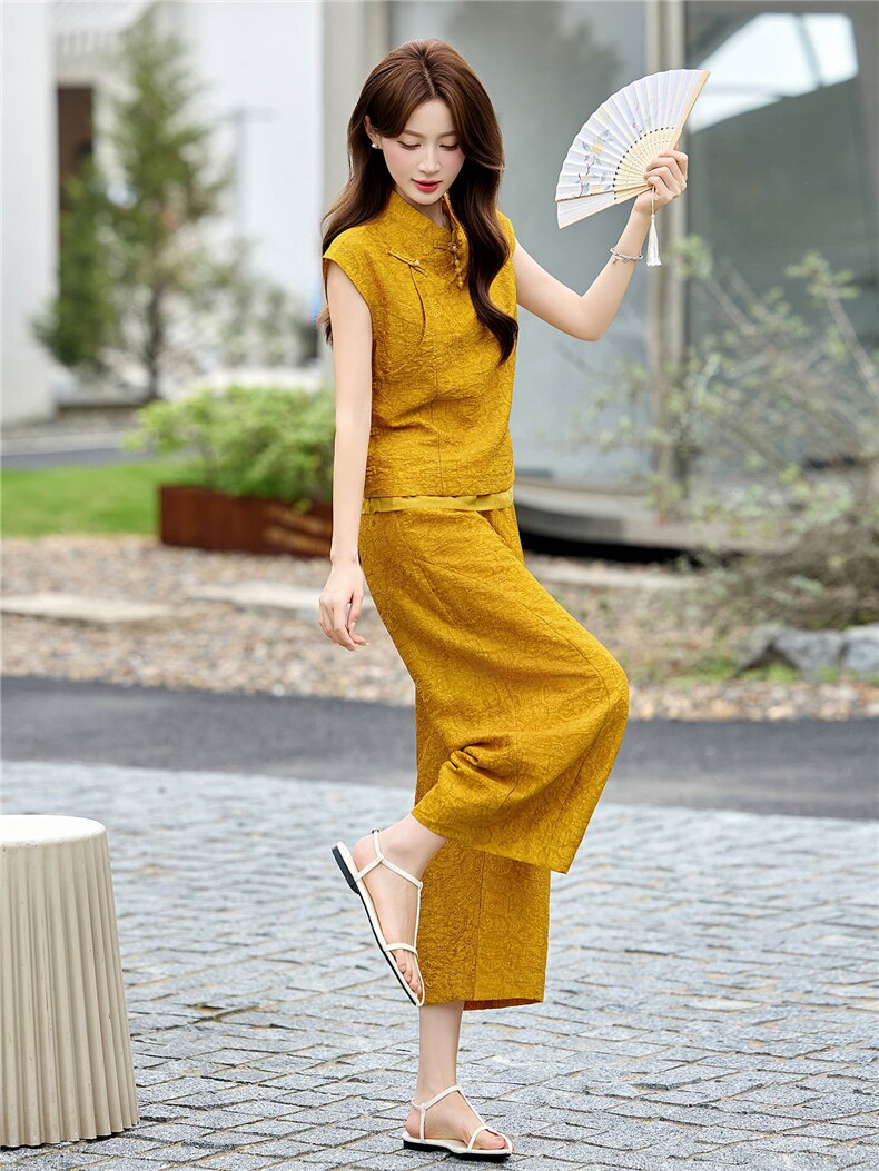 高级感中式套装女2026夏新款时尚洋气老钱风新中式无袖上衣两件套,女装套装/套裙,丽影随形