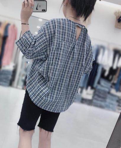 后小漏背格子上衣，女装，魅力布梵