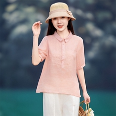 2026年春季文艺风女短袖宽松亲肤透气苎麻，女装衬衫，江南依恋