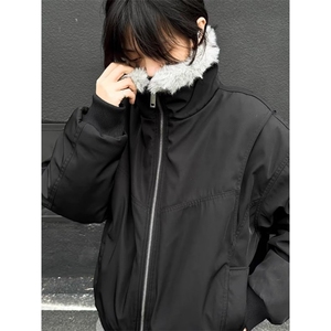 设计感小众解构毛领夹克棉服男女冬季新款保暖棉衣外套高级感棉袄图片