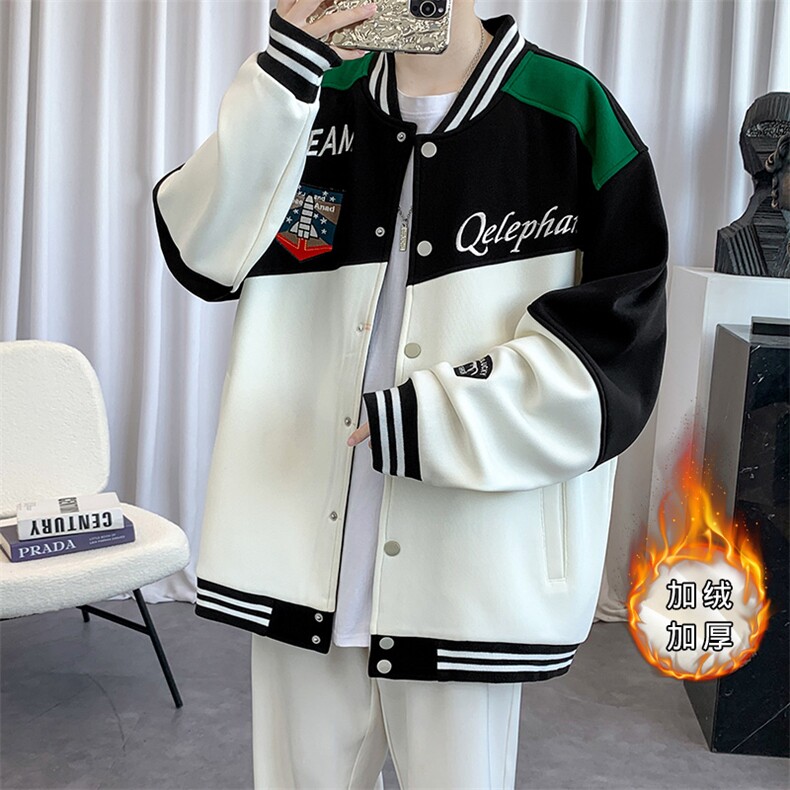 2023秋装新品青少年夹克运动棒球服加绒加厚百搭外套男2112-P65,男装夹克,电商A441-1