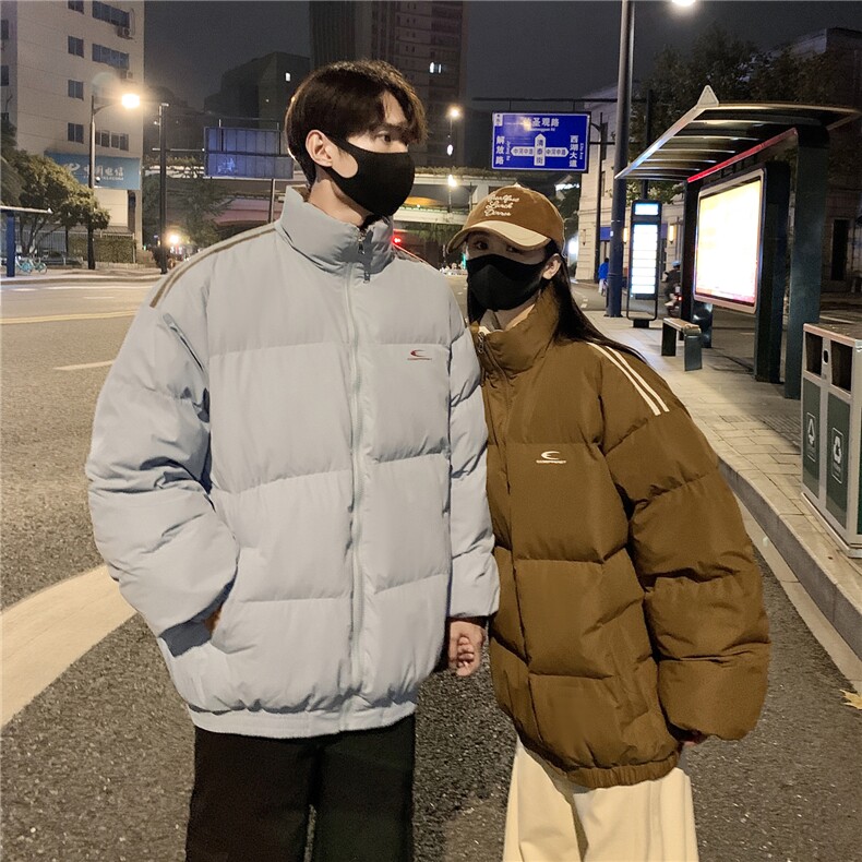 情侣装冬装双面穿条纹织带棉服拼色棉衣休闲外套男G1101P138,男装棉衣,电商A339