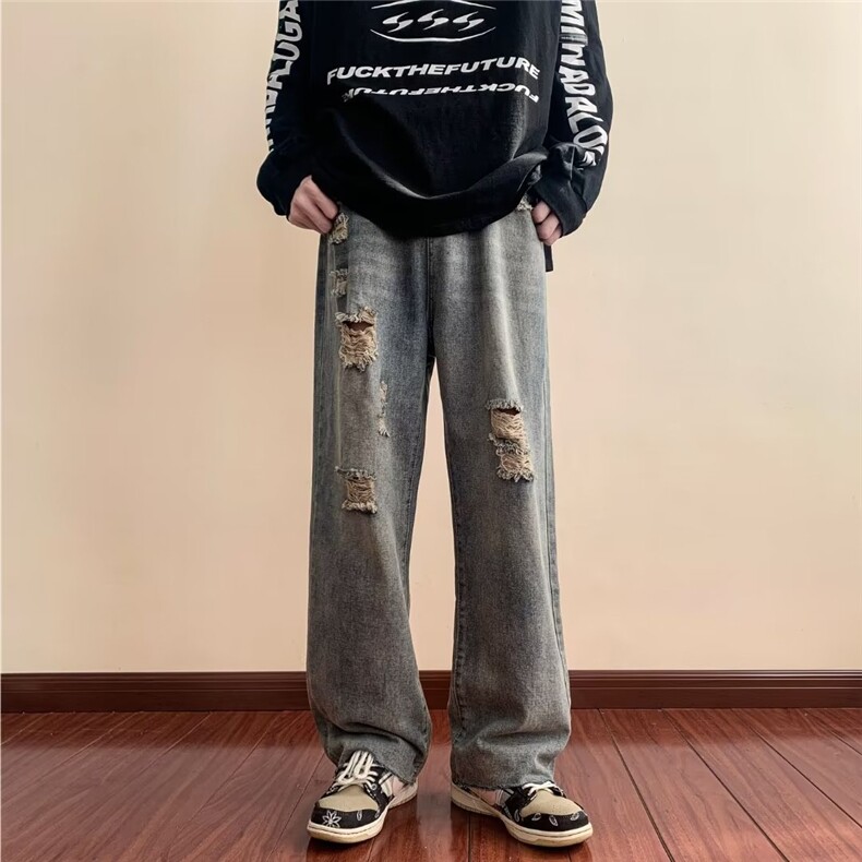 牛仔裤男秋季潮大码休闲裤子高街KM537P38,男装牛仔裤,星座1116-2