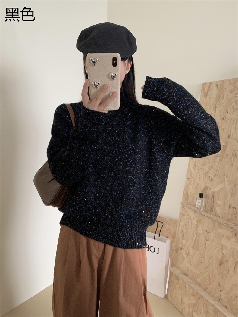 时尚女士秋冬加厚彩色纱上衣套头长袖纯色简约毛衣,女装羊毛衫,牧思羊