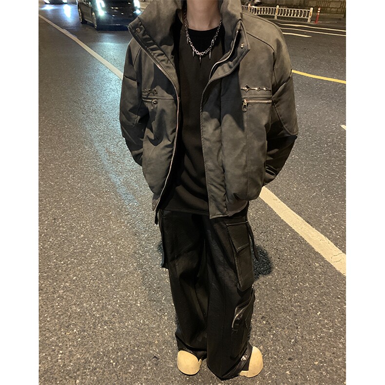 405A美式复古个性金属设计短款皮衣棉服MY24916-特批108控178,男装皮衣,星座405A