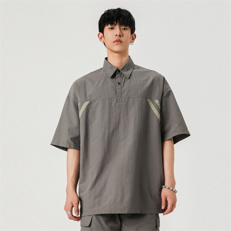 美式休闲2025夏新原创宽松织带潮套头短袖衬衫男A406C5330特P35,男装衬衫,星座309（原A406）