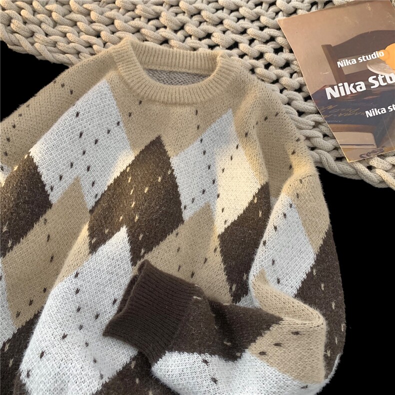 美式复古情侣圣诞毛衣慵懒针织衫加厚上衣外套男女H1035P68，男装针织衫/毛衣，电商A341