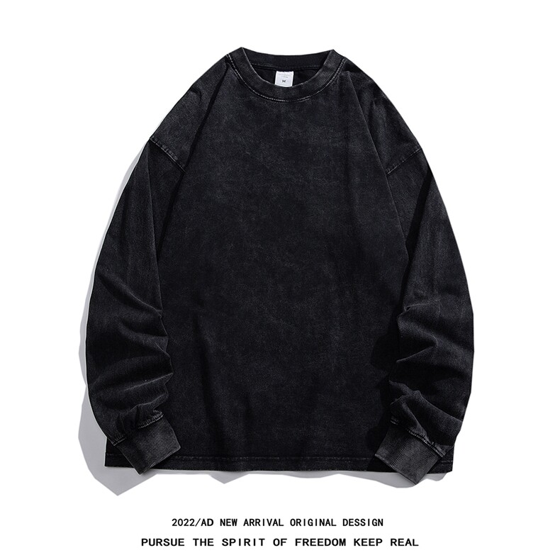 光板得物\唯品\抖音二开260G水洗炒雪花长袖圆领T恤ST200P35,男装T恤,电商A247B