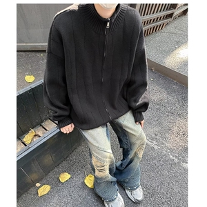 日系秋冬季毛衣宽松休闲港风纯色针织衫外套男 1001-1-M6026-P62图片
