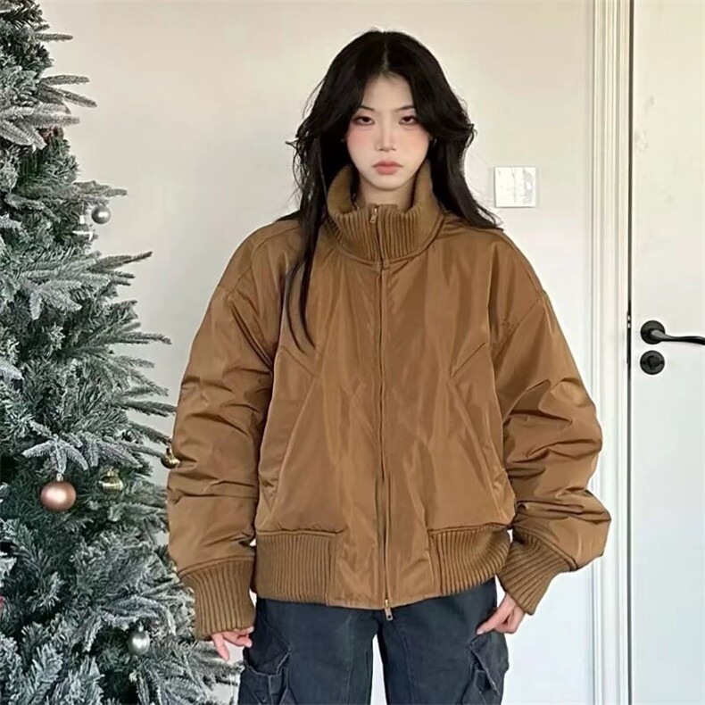 抖音得物 美式潮休闲夹克春季立领纯色复古工装加厚棉服外套MF01图片