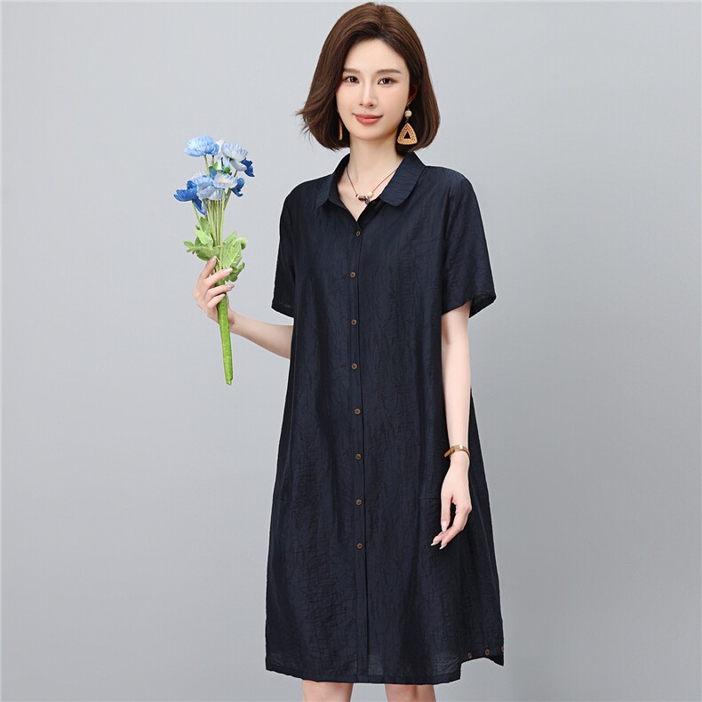 天丝连衣裙女夏季2026新款宽松遮肚子大码洋气衬衫裙妈妈休闲裙子,女装连衣裙,独衣靓