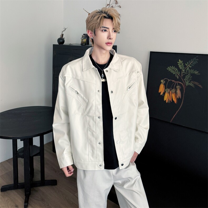 (自家图）皮料垫肩短宽皮衣新款慵懒日系潮流百搭气质6019-P75，男装皮衣，星座910-5