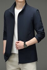 立领夹克男春秋季宽松纯色薄款男装商务休闲时尚上衣中年爸爸外套，男装夹克，电商B212（原钱塘6029）