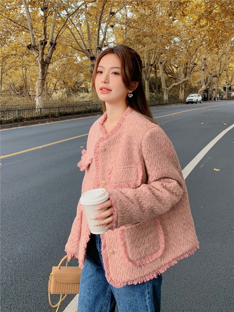 流苏绿色小香风羽绒服外套女秋冬2025新款高级感赫本风气质加厚,女装羽绒服,艾米莉亚