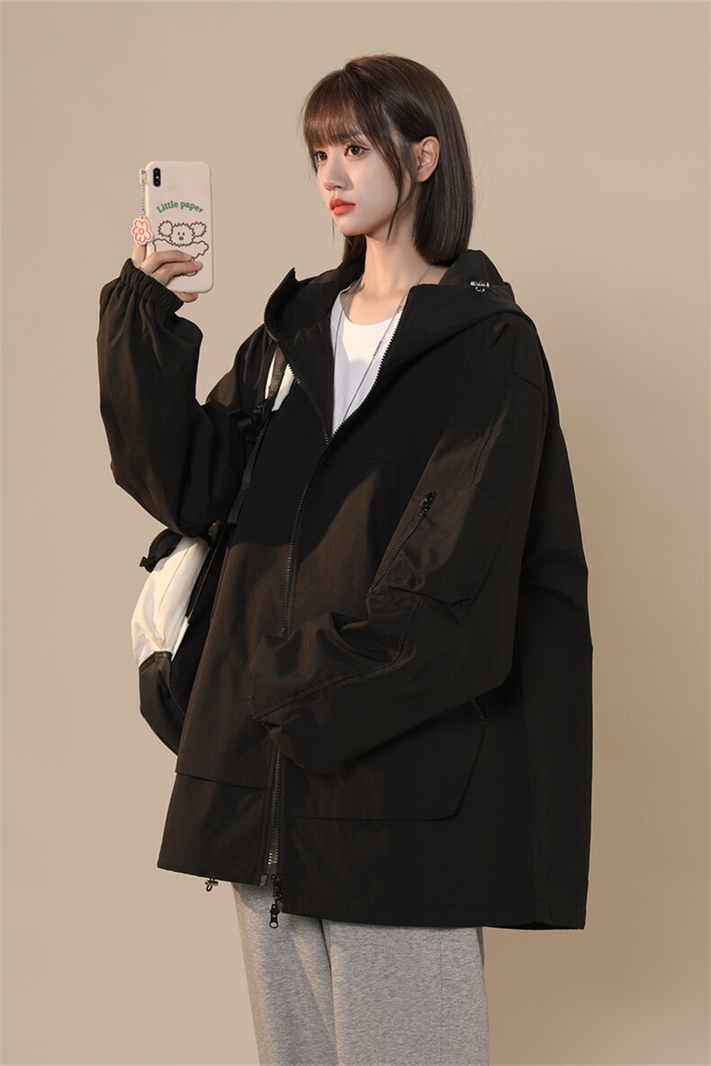 JK8108/P70秋装中性风防水冲锋衣男女大口袋宽松风衣夹克工装外套,女装风衣,电商A141
