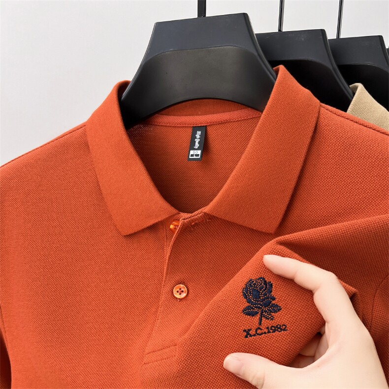 玫瑰刺绣短袖t恤男翻领夏季高端纯棉宽松polo衫半袖男装上衣服潮,男装T恤,电商B212（原钱塘6029）