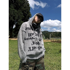 网图有货字母提花连帽拉链开衫毛衣男女慵懒舒适外套A1232-P43，男装针织衫/毛衣，星座1505