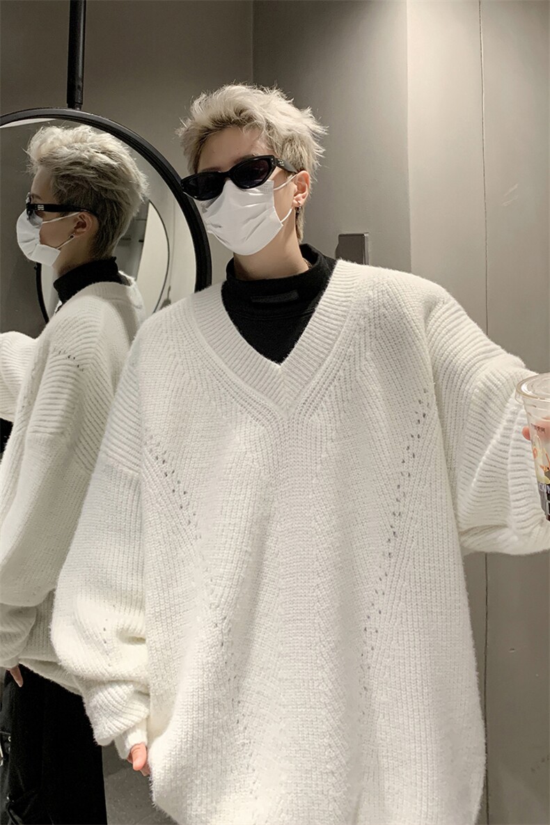 复古简约美式针织衫学院风百搭V领长袖慵懒风毛衣HY597P55控79,男装针织衫/毛衣,电商A102B