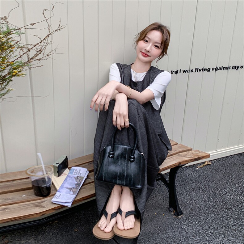 松弛感穿搭一整套女2025夏季新款复古小个子马甲T恤半身裙三件套,女装套装/套裙,2C051