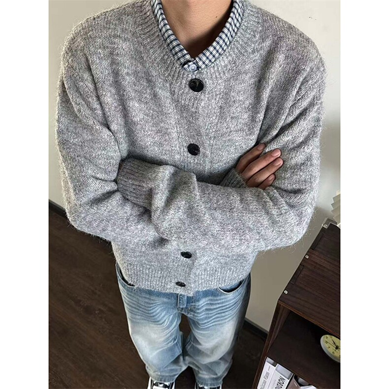 网图秋冬圆领毛衣开衫外套男高级感慵懒风针织衫上衣-A2331TP50，男装针织衫/毛衣，电商B241