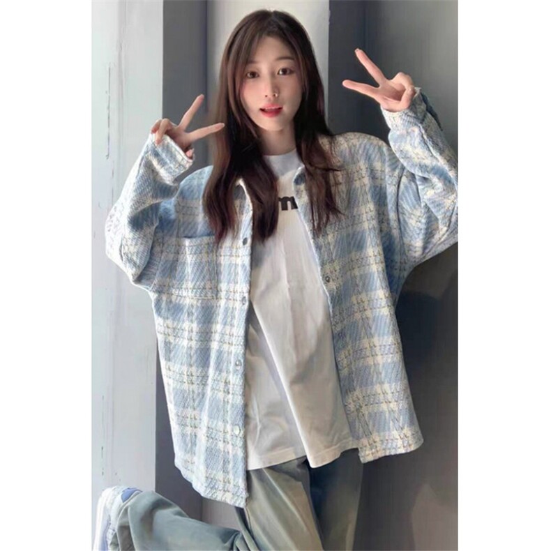 小香风外套男女潮牌宽松休闲百搭夹克春秋新款格子衬衫CW91,男装夹克,星座1116A（原606A-3）