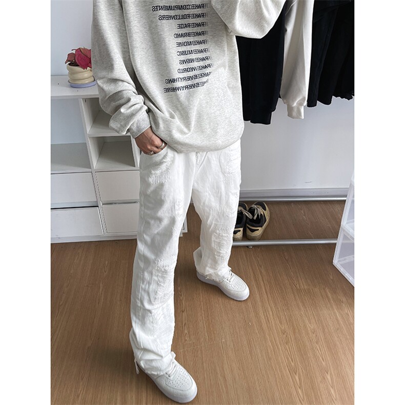 B221美式ins高街小众假破洞修身微喇牛仔裤LK22065-P65控88,男装牛仔裤,电商B221