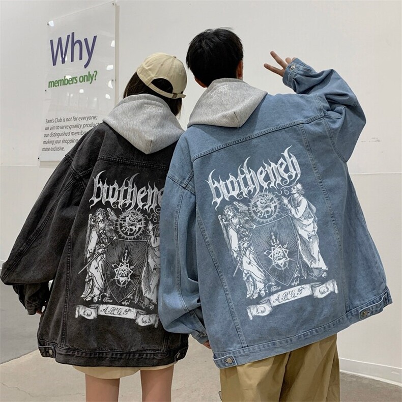 秋季大码嘻哈港风情侣学生印花牛仔夹克外套男JK731-P88118，男装夹克，星座912-1（原星座914-5）