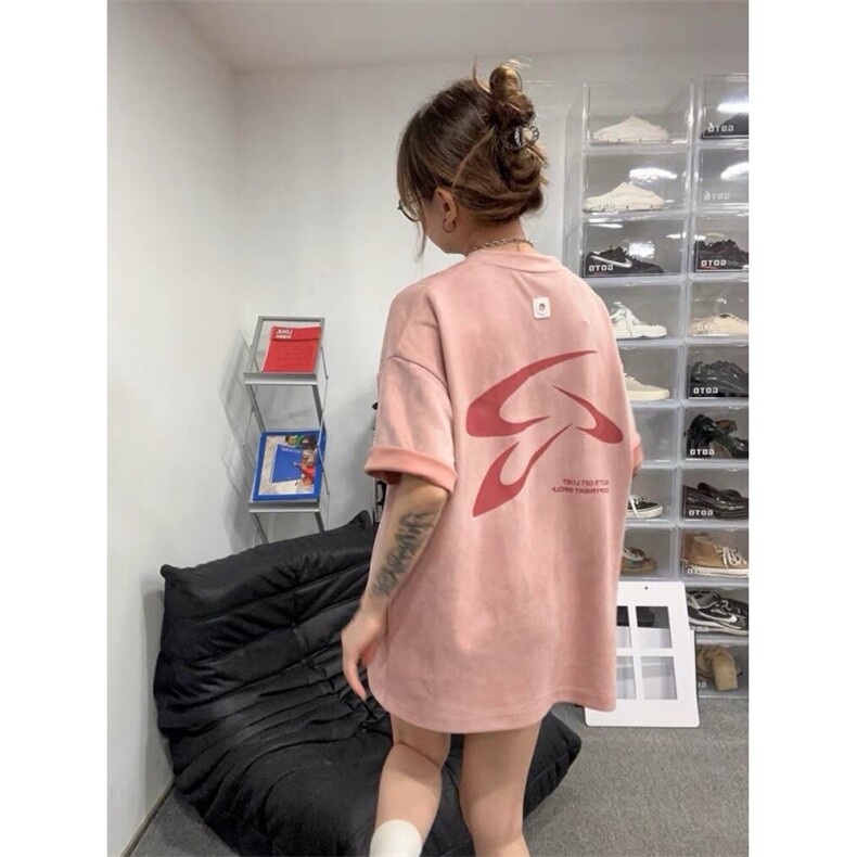 H0912-P35原版做法订侧标胶章印花麂皮绒面料中长款短袖T恤图片