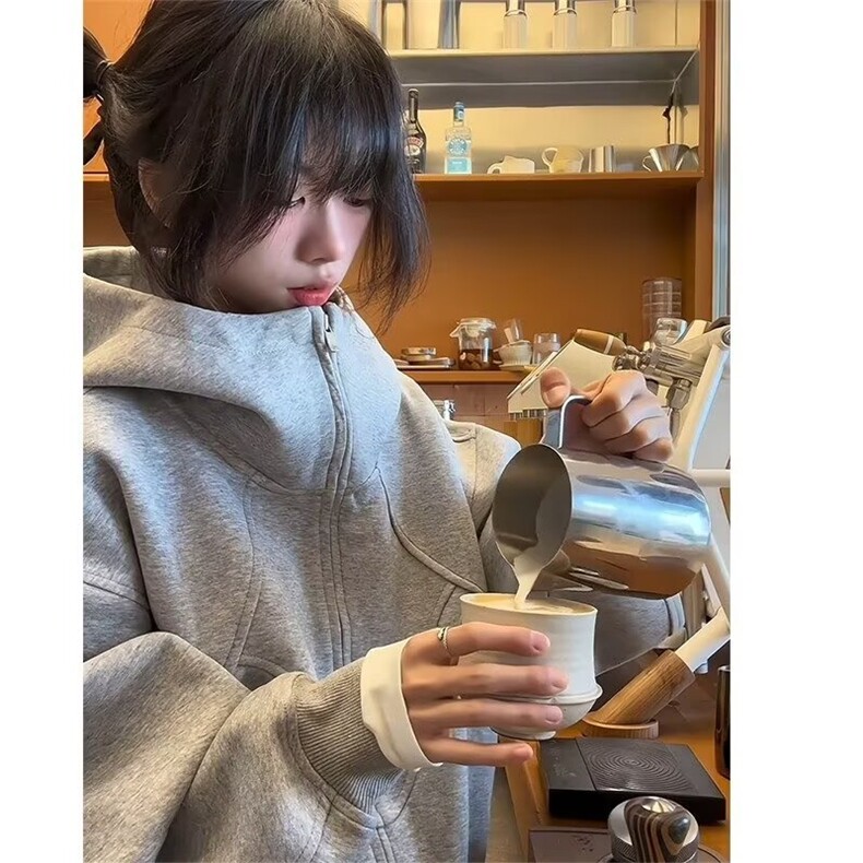 氛围感美式boxy重磅连帽卫衣男设计感廓形外套LW1044-P55加绒65,女装短外套,星座1008