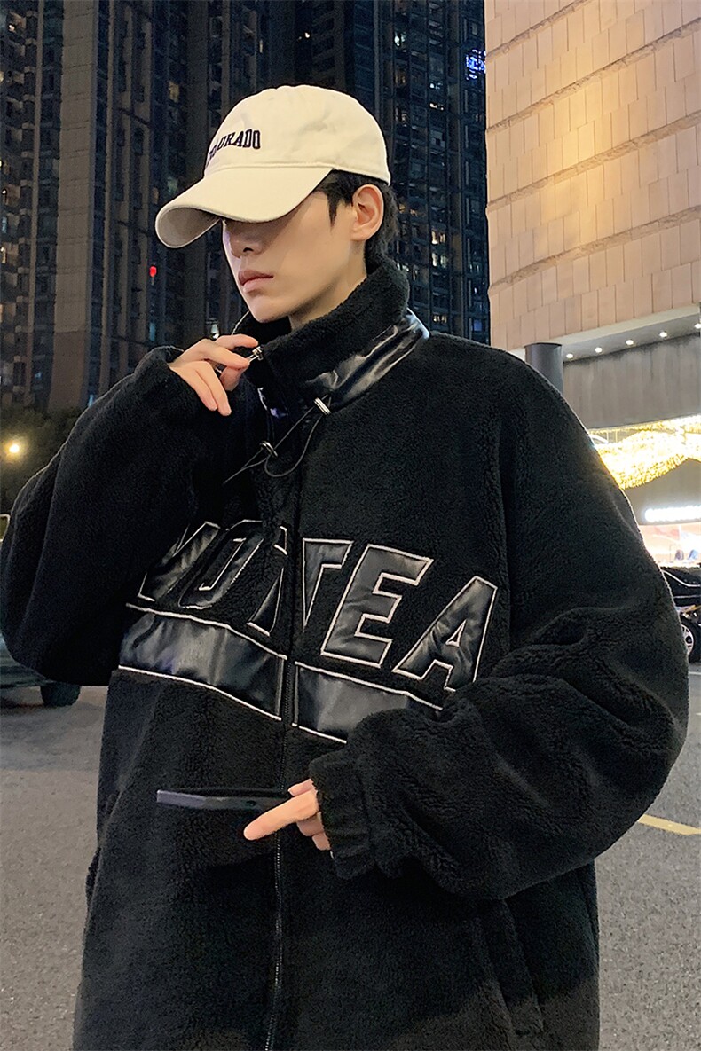 冬季新款港风PU皮贴布绣加绒加厚棉衣外套6615-P100,男装棉衣,星座914-3