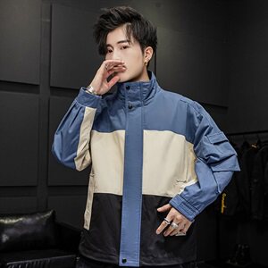 2021春装新款插色宽松立领夹克男潮流工装外套 A438-733图片