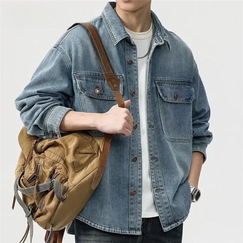 美式牛仔外套男士春秋季复古水洗衬衫衣服男新款高级感宽松夹克男,男装衬衫,星座1210-1