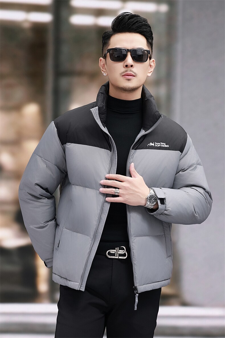 90%白鸭绒中青年羽绒服夹克男立领青年面包服羽绒服外套大衣,男装羽绒服,钱塘723