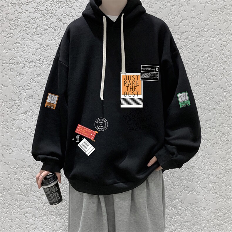 WY2121-P35纯棉连帽卫衣男大码运动帽衫宽松薄外套男,男装卫衣,电商A040