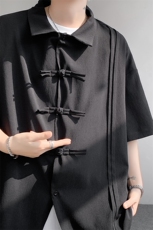 已做货DSA059-CS10015-P40夏季新中式大码风唐装短袖衬衫男，男装衬衫，电商A059