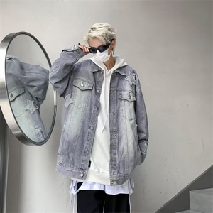 A911-P59 高街潮牌宽松牛仔外套男士春秋季新款美式复古工装夹克图片