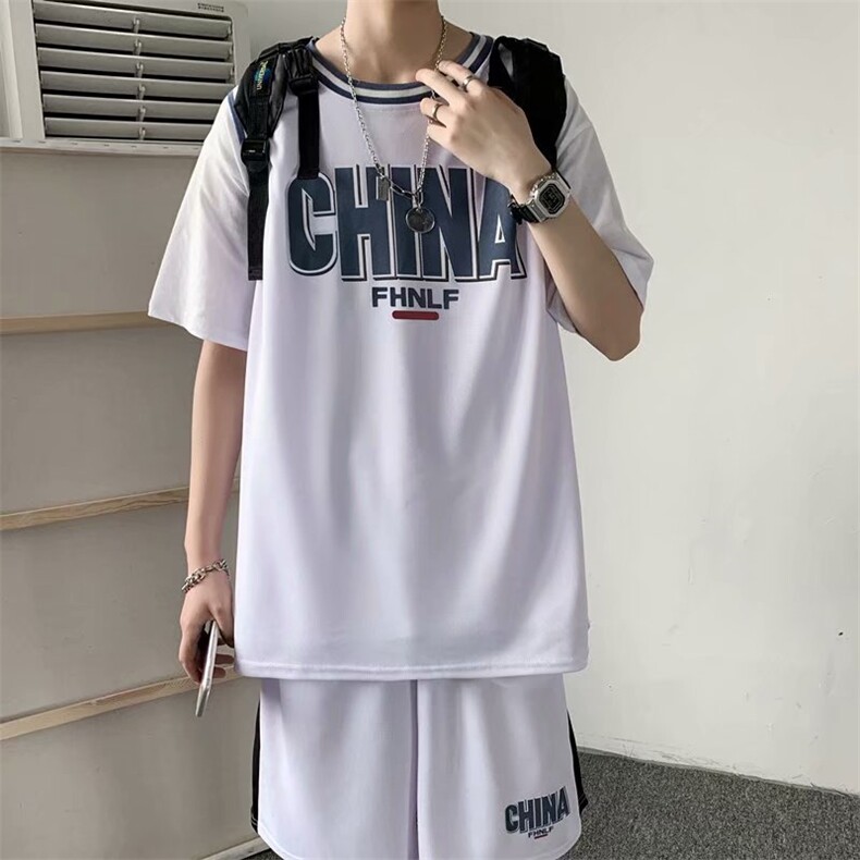 篮球服班服男运动套装韩版潮流帅气假两件短裤短袖两件套tz103-40,男装休闲套装,星座1008-1