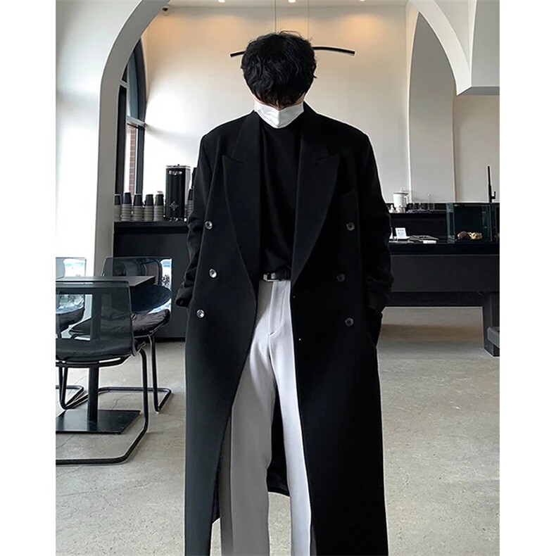 原版~韩系秋冬黑色毛呢大衣男休闲正肩过膝长款风衣外套Y982-P125,男装风衣,星座1004-3