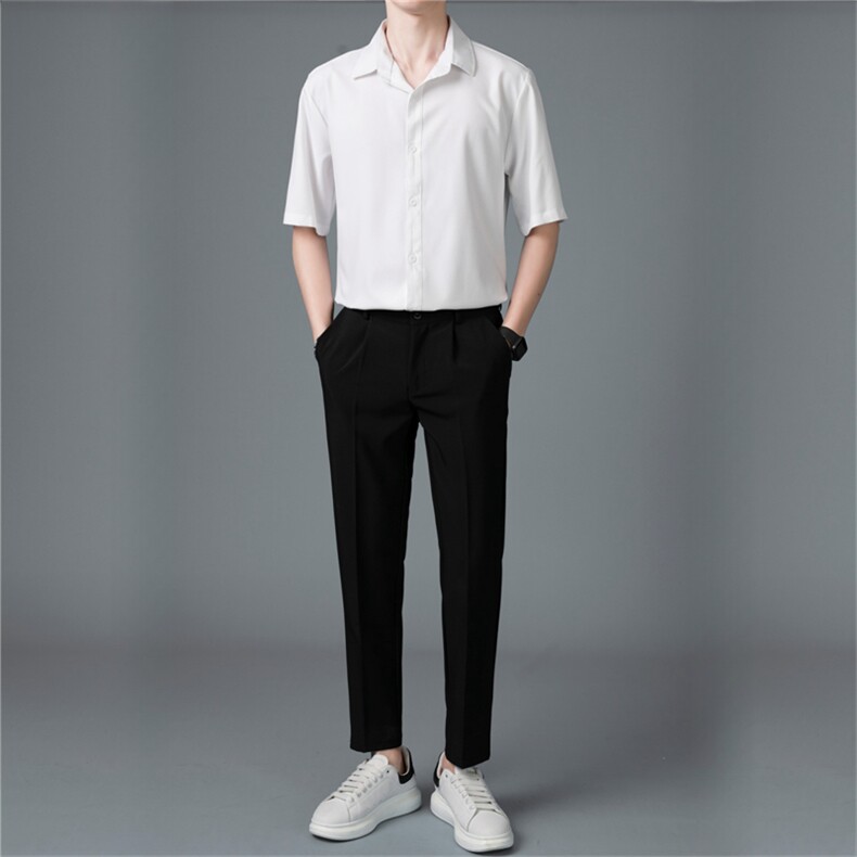 冰丝套装夏季九分西裤男宽松韩版休闲长裤短袖五分袖衬衫两件套潮,男装T恤,星座505-2（原电商A260-1)
